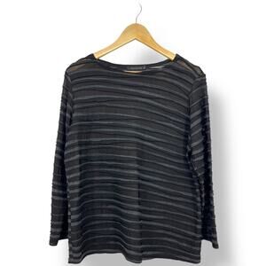 Cut‎ Loose Black Striped Layers Cotton and Mesh Blend Scoop Neck Blouse XL